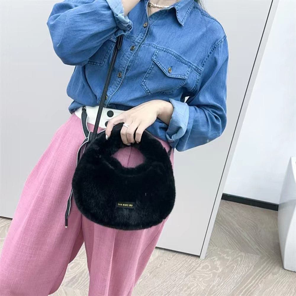 AG Collective Soft Fashionable Fluffy Shoulder Bag for Women - Stylish Crossbody Purse for Everyday Use, Work, and Casual Outings