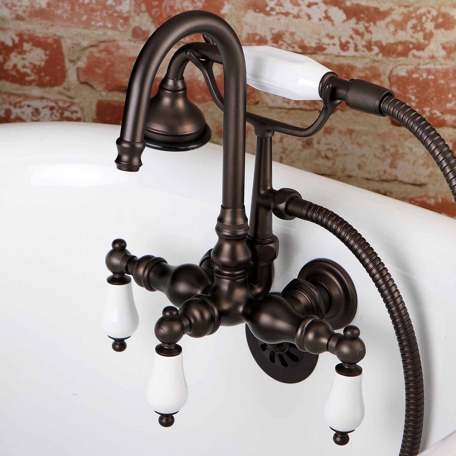 Vintage Clawfoot Tub Faucet with Hand Shower - Oil Rubbed Bronze 3-Handle Wall Mount Bathroom Fixture for Antique & Modern Bathrooms | Perfect for Spa, Hotel, and Home Renovation