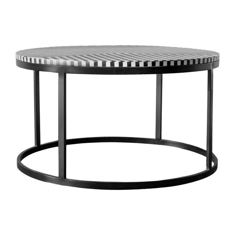 Handmade Black & White Inlay Round Coffee Table - Elegant Center Table for Living Room, Lounge & Office Decor