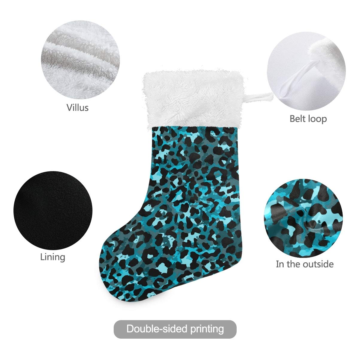 Fashion Teal Green Leopard Print Faux Fur Christmas Stockings - 17 Inch Large Hanging Socks for Fireplace, Holiday Decor, Xmas Party & Family Gatherings (1 Piece) - Perfect for Gift Exchanges, Stocking Stuffers & Festive Home Decoration