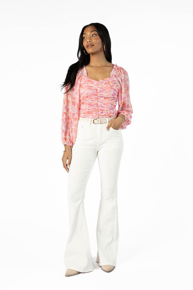 Show Me The Way Pink Multi Ruched Balloon Sleeve Floral Bodysuit - Women's Fashion Bodycon Outfit for Party, Date Night & Special Occasions