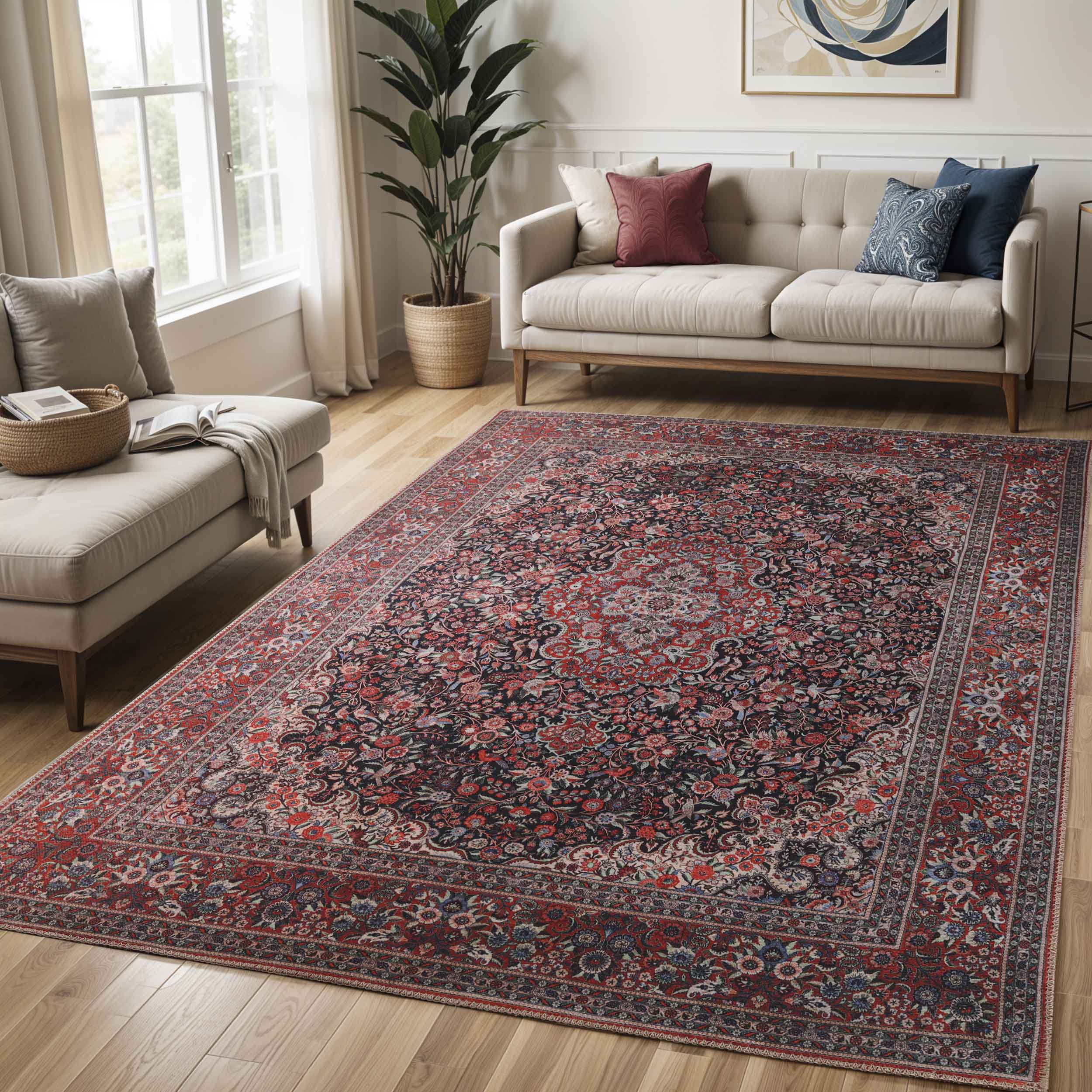 Fiorella Floral Medallion Indoor Area Rug - Non-Slip Living Room Runner Carpet for Bedroom, Hallway & Entryway Decor