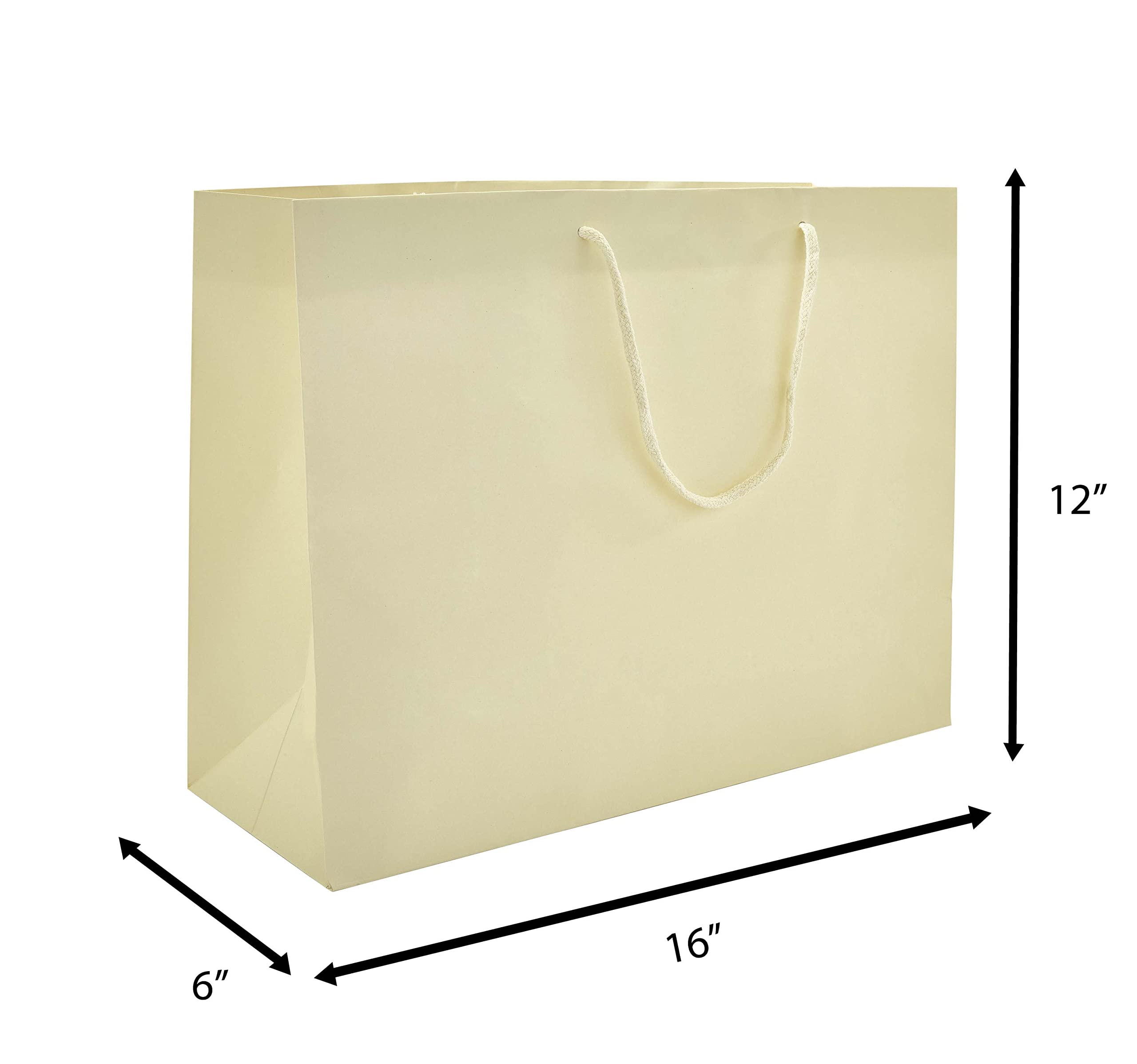 Eco-Friendly Ivory Matte Euro Tote Bags 16x6x12 Inches - Pack of 100 Reusable Paper Gift Bags for Retail Shopping, Wedding Favors & Party Giveaways