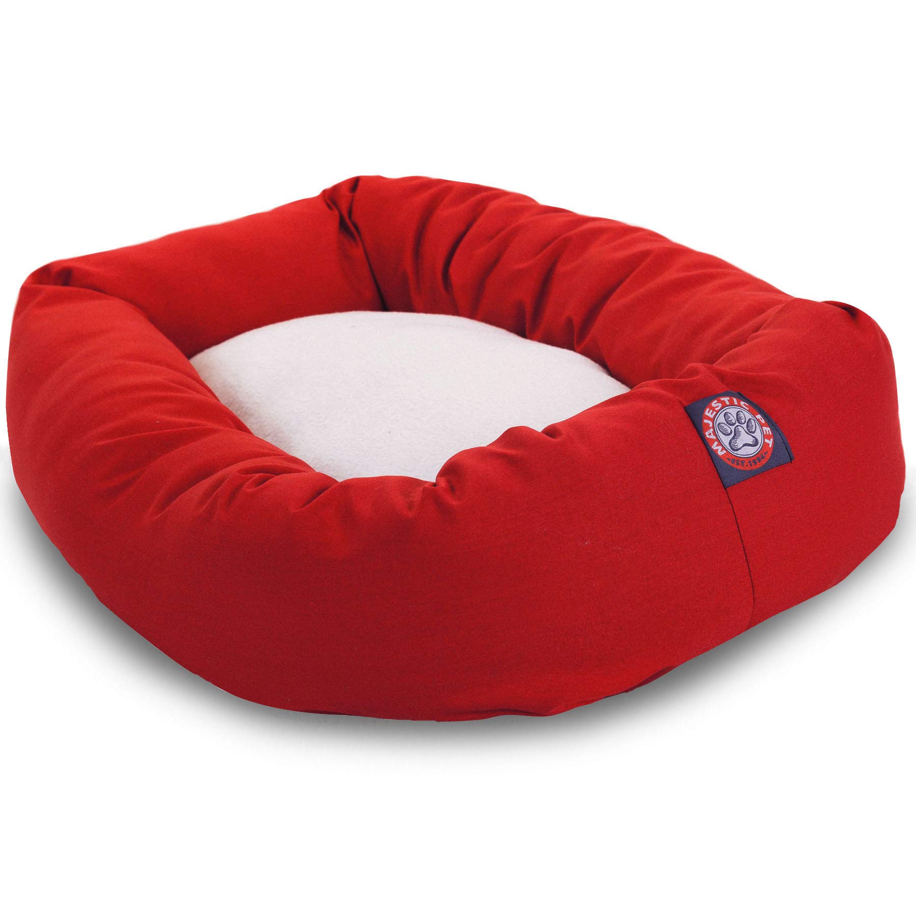 52 Inch Red & Sherpa Bagel Dog Bed - Ultra Soft Orthopedic Pet Bed for Large Dogs, Washable & Durable - Perfect for Living Room, Bedroom, or Crate Use