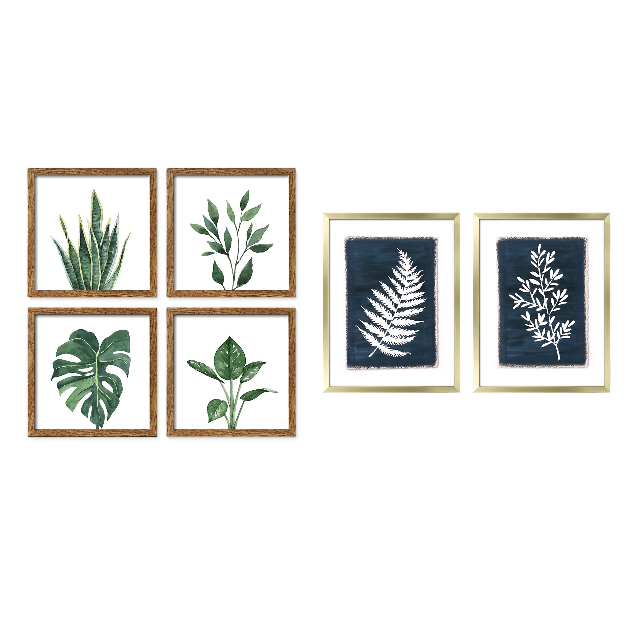 ArtbyHannah 4-Piece Framed Bathroom Wall Art Set & 2-Pack 12x16 Gold Frame Botanical Prints - Perfect for Bathroom Decor, Living Room Wall Art & Housewarming Gifts