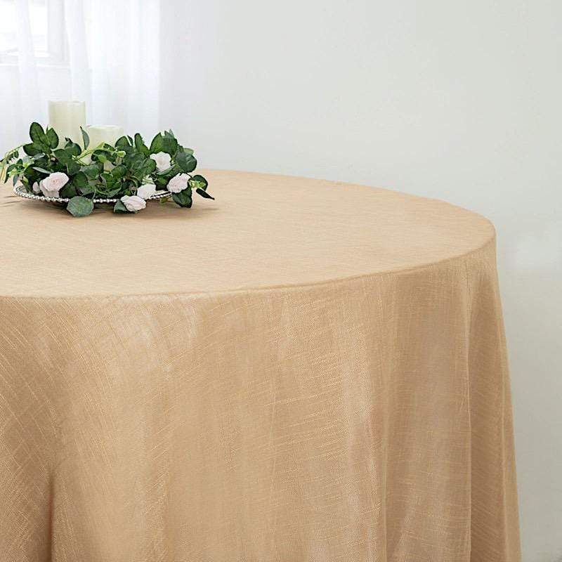 Premium 120 Round Faux Burlap Polyester Tablecloth - Waterproof & Wrinkle-Resistant for Dining, Parties, and Outdoor Events
