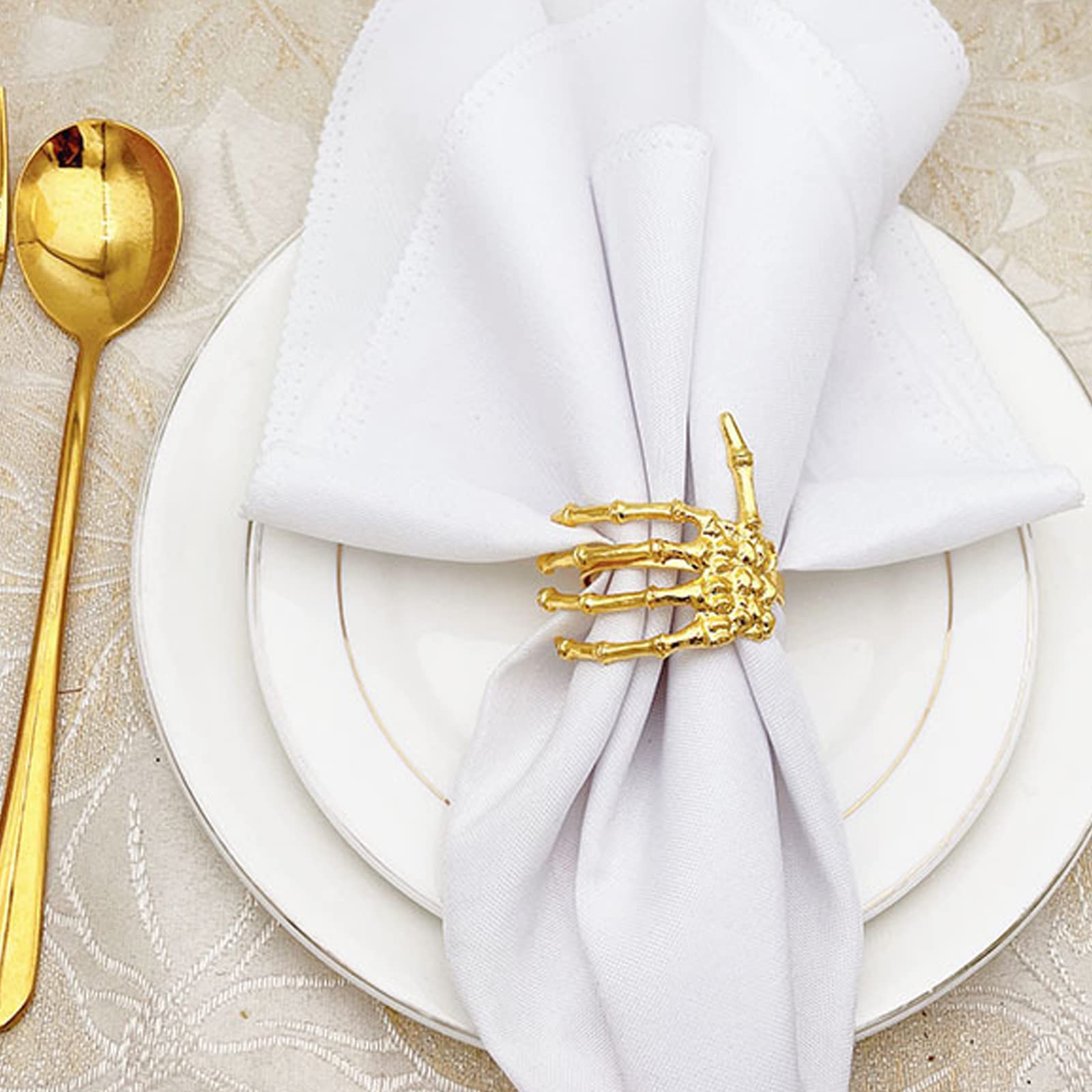 BestAlice Halloween Skull Napkin Rings Set of 12 - Gold Skeleton Hand Napkin Holders for Spooky Table Decor, Halloween Party Supplies & Haunted House Dining Accessories | Perfect for Halloween Dinner Parties, Themed Events & Gothic Home Decor
