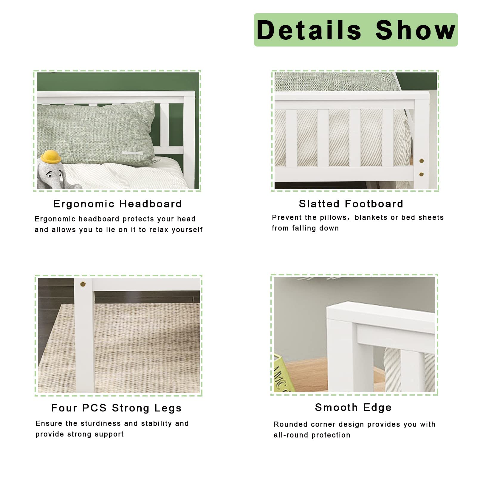 KINFFICT Solid Pine Wood Twin Platform Bed Frame with Trundle - Sturdy Daybed with Headboard & Footboard, 10 Thick Slats for Strong Support (No Box Spring Needed) - Perfect for Kids' Rooms, Guest Rooms & Small Spaces (White)