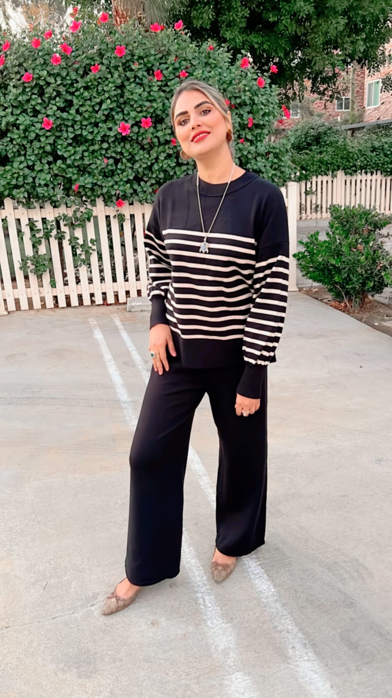 ETCYY Women's Elegant Knit Lounge Set - Cozy 2-Piece Sweatsuit with Soft Sweater Top & Wide Leg Sweatpants | Perfect for Home Relaxation, Yoga & Casual Outings
