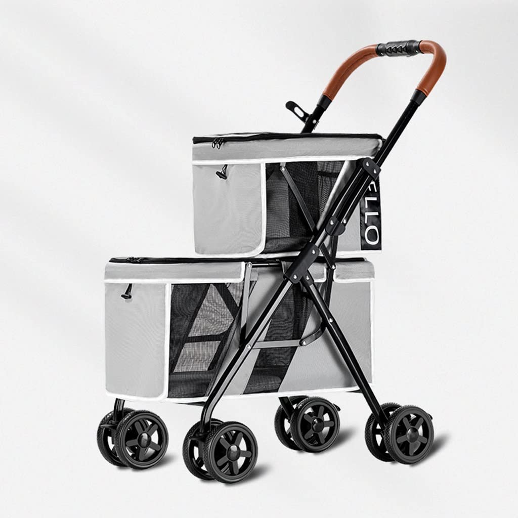 Foldable Pet Stroller for Cats & Dogs - 2-Tier Portable Travel Cart with Removable Canopy (Light Gray, 78x47x99cm) - Perfect for Vet Visits, Outdoor Walks & Travel Adventures