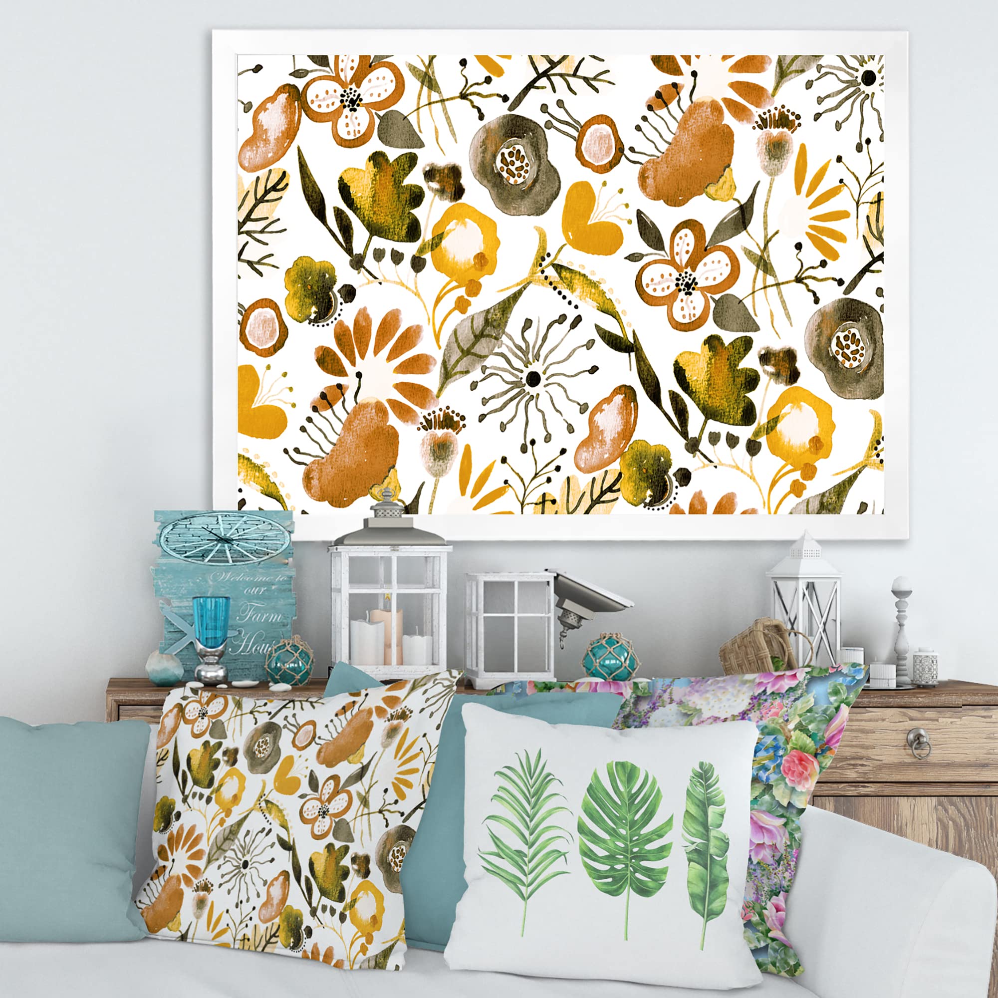 DesignQ Vibrant Wildflowers Framed Wall Art - Modern Floral Home Decor for Living Room, Bedroom & Office