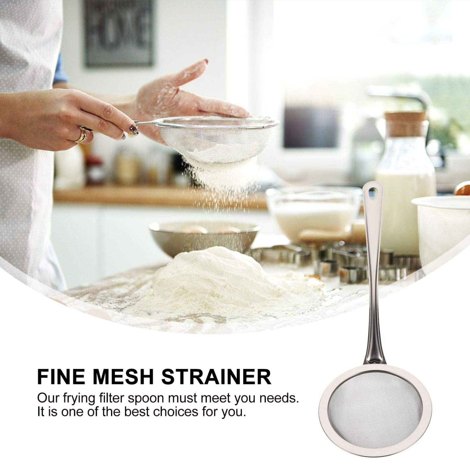 5-Piece Stainless Steel Fine Mesh Strainer Set - Kitchen Sieve, Flour Sifter, Skimmer & Colander for Baking, Frying & Cooking - Perfect for Fried Chicken, Baking, Pasta & More
