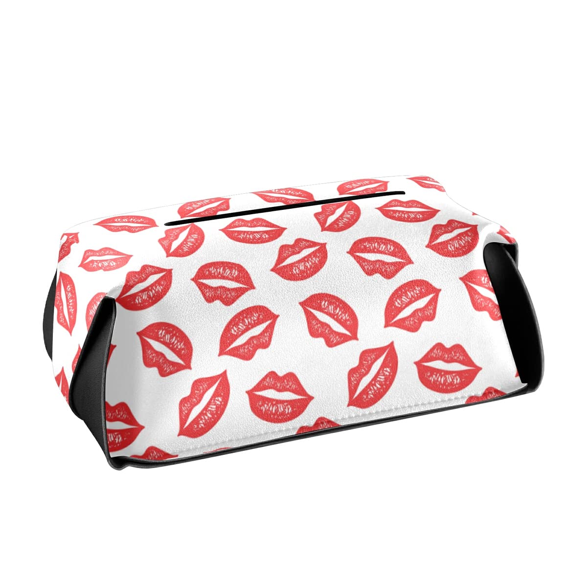 Stylish PU Leather Rectangle Tissue Box Holder with Hanging Loop - Colorful Lips Design Facial Tissue Dispenser for Bathroom, Bedroom & Dresser Organization | Perfect for Home Decor and Gift Giving