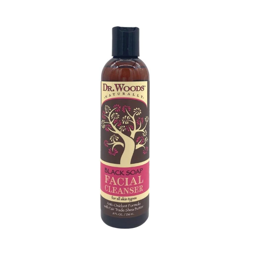 Dr. Woods Shea Vision Black Soap Facial Cleanser with Organic Shea Butter, 8 oz - Gentle Exfoliating Face Wash for Acne, Oily & Sensitive Skin | Daily Skincare Routine & Travel Essential