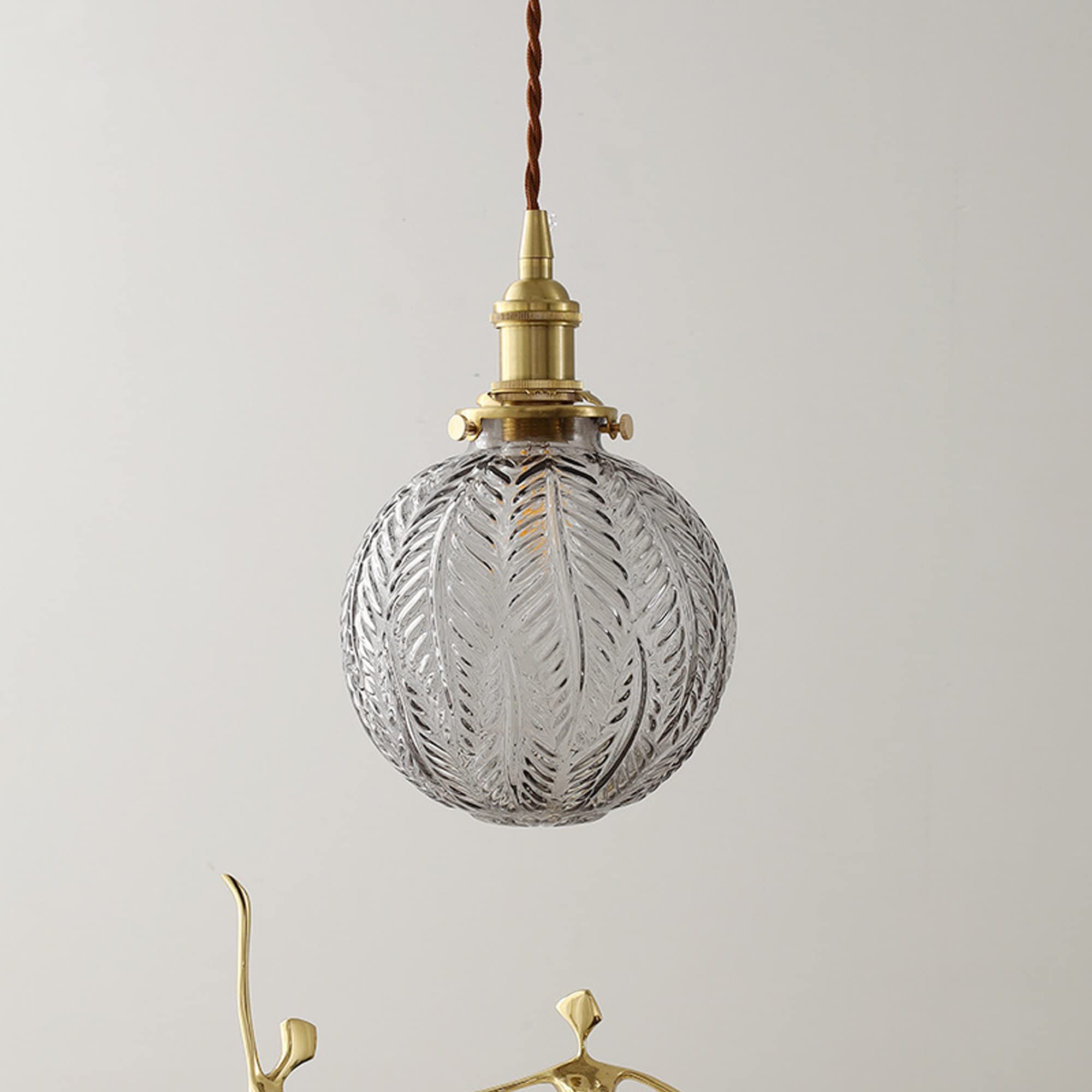 Plug-in Hanging Swag Lamp with 15ft Brown Braided Cord - No Wiring Needed Pendant Light with UL Certified On/Off Dimmer Switch, Smokey Grey Glass Globe Shade & Copper Holder - Perfect for Bedroom, Living Room, Dining Room, and Cafe Decor