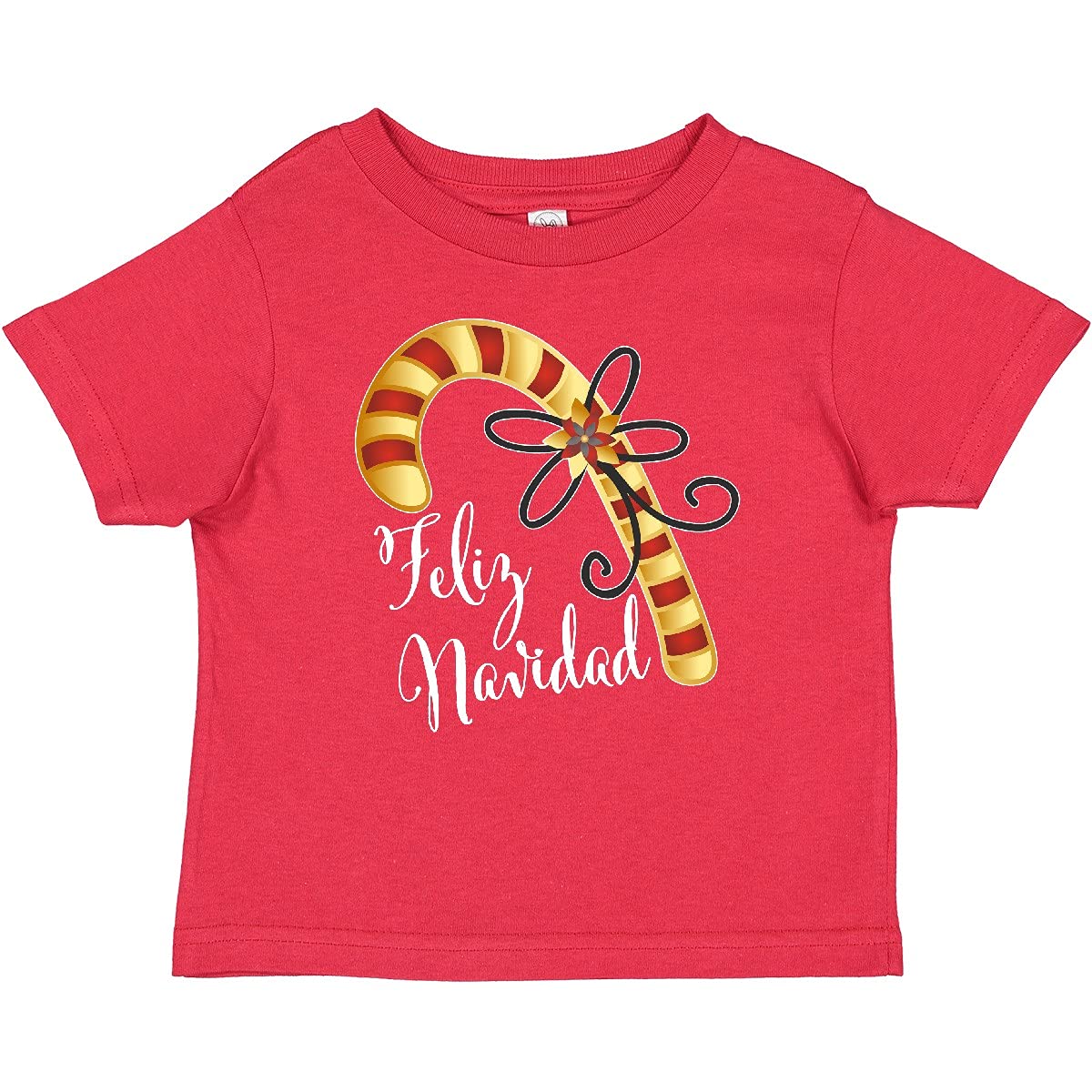 Inktastic Feliz Navidad Red and Gold Candy Cane Baby T-Shirt | Christmas Holiday Outfit for Infants & Toddlers | Perfect for Family Photos & Holiday Parties