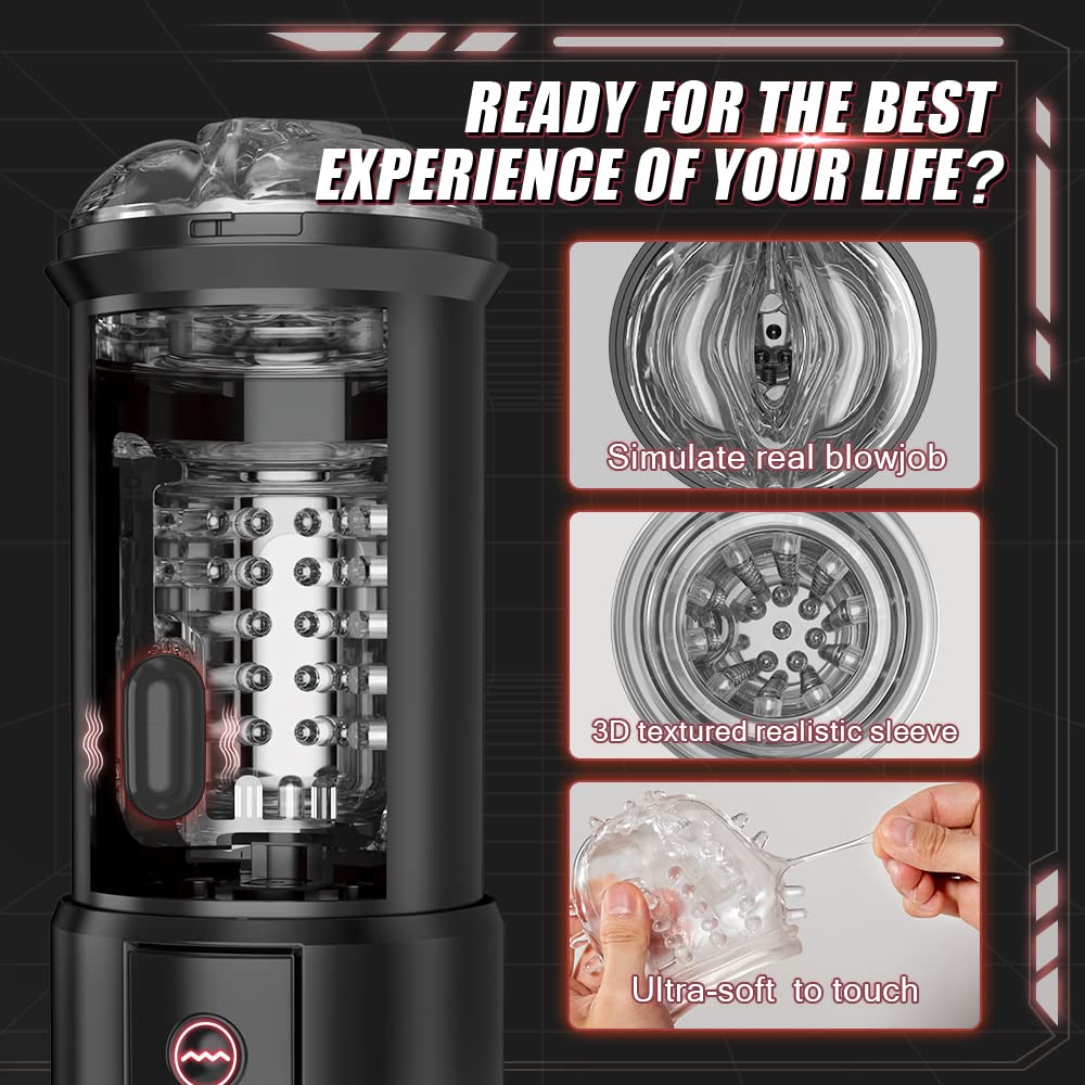 3 in 1 Automatic Male Masturbator Cup with Sucking, Vibrating & Thrusting Modes - Realistic Vagina Pocket Pussy Stroker with 3D Textured for Penis Stimulation - Adult Oral Sex Toy for Men - Perfect for Solo Play, Couples Fun & Discreet Masturbation