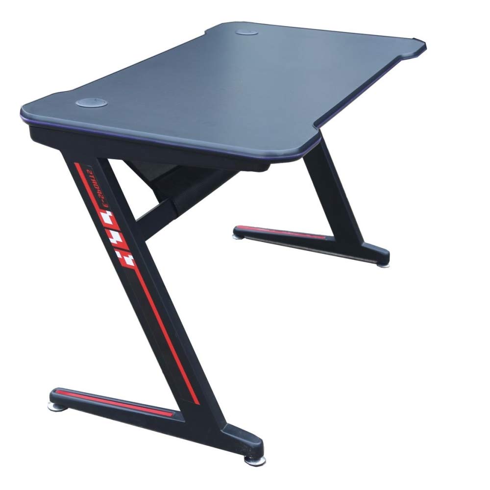 Z-Shape Gaming Desk with LED Lights - Ergonomic Computer Table for PC & Console Gamers - Perfect for Esports, Racing Games & Home Office Setup