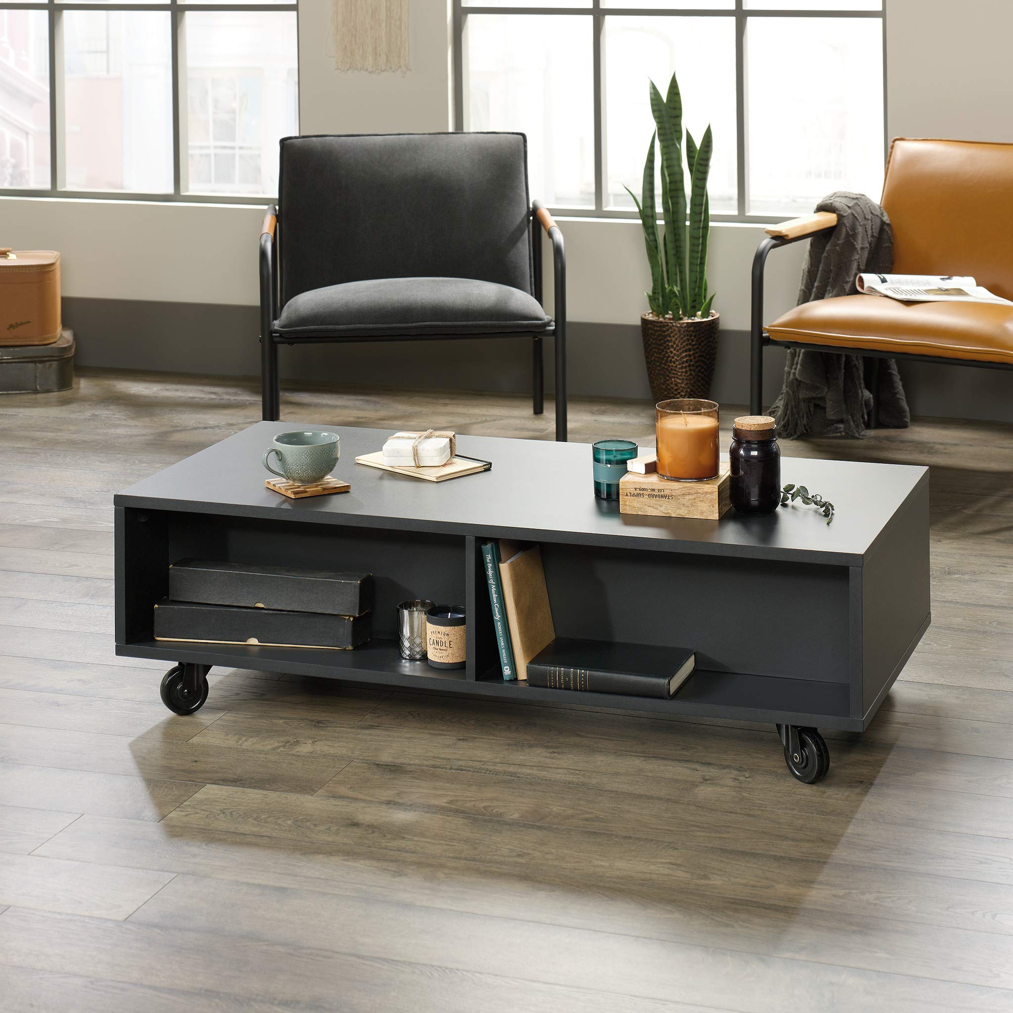 Sauder Boulevard Café Coffee Table - Black Finish for Living Room, Lounge & Home Decor | Modern Side Table with Storage Shelf