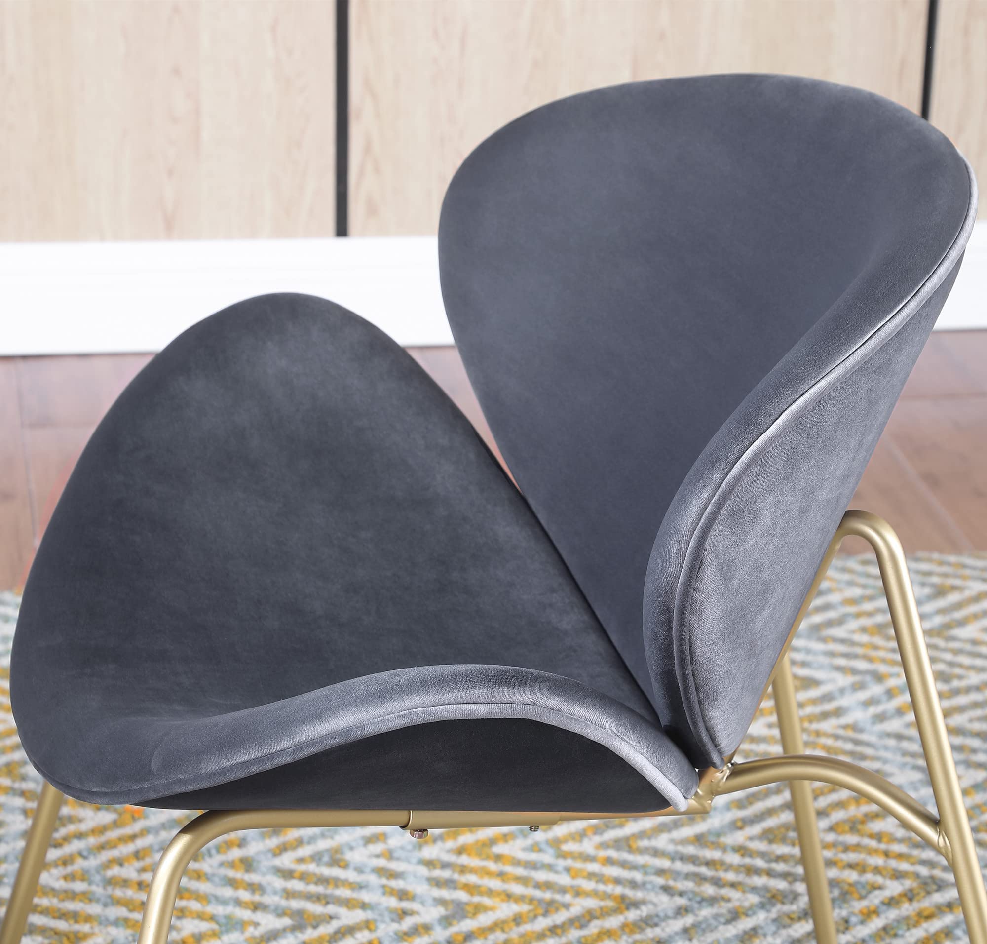 Yoluckea Velvet Vanity Chair Set of 2 - Modern Upholstered Living Room Chairs with Gold Metal Legs, Elegant Makeup Desk & Dining Side Chair with Arced Seat & Back - Perfect for Bedroom, Kitchen, Dining Room & Home Office Decor (Grey)