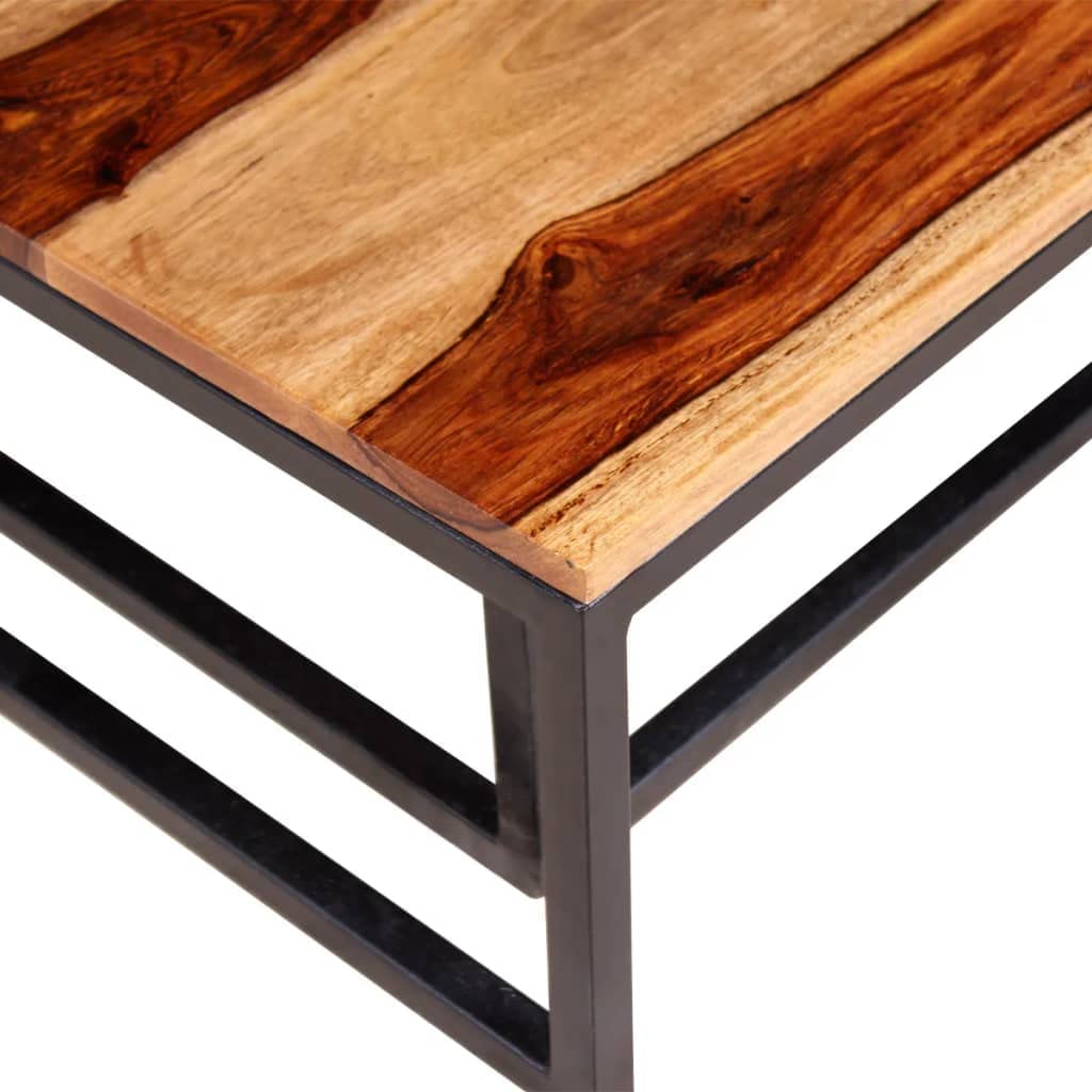 Industrial Style Nesting Coffee Table Set - 2-Piece Solid Sheesham Wood Side Tables for Living Room | Modern Couch End Table, Tea Table, Low Coffee Table | Perfect for Small Spaces, Apartments & Cozy Home Decor