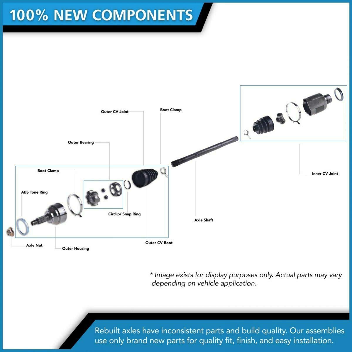 100% New Front Complete CV Axle Shaft Assembly Kit Pair Set for Ford Fusion & Lincoln MKZ FWD 2.0L - Premium Auto Parts & Car Accessories - Perfect for Smooth Drivetrain Performance & DIY Repairs