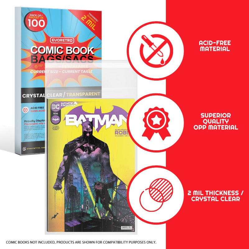 Resealable Comic Book Bags - 2MIL Thickness for Current Age Size Comics - Perfect for Collecting, Storing & Protecting Comic Books