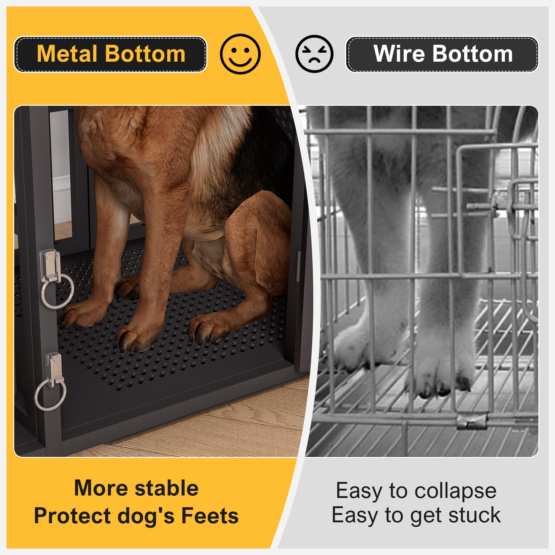 BOINN 63 Inch Large Dog Crate Furniture - Heavy Duty Double Dog Kennel with Divider & Removable Trays for Medium to Large Dogs | Perfect for Living Room, Bedroom or Office Pet Containment