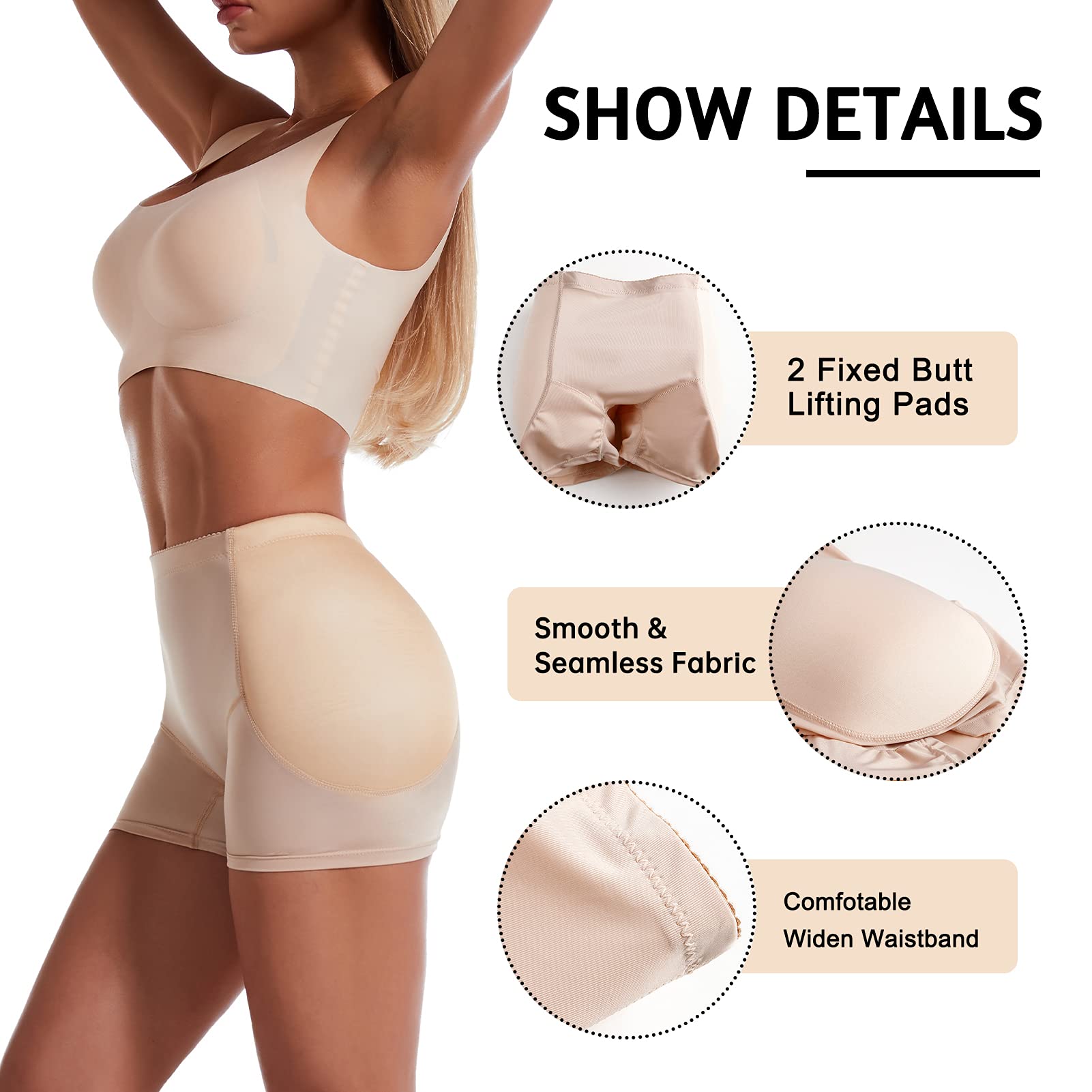 FEOYA Women's Seamless Shapewear Panties with Removable Pads - Butt Lifter & Hip Enhancer Underwear Shaper Shorts for Tummy Control (XS-3XL) | Perfect for Body Shaping, Special Occasions & Everyday Comfort