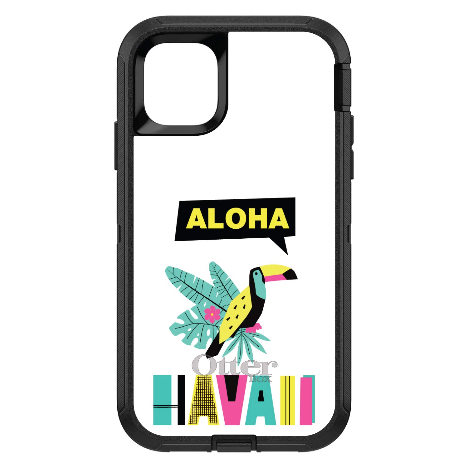 DistinctInk iPhone 11 Case (6.1 Inch) - Durable Protective Cover with Aloha Hawaii Summer Design in Yellow, Teal & Pink - OtterBox Defender Alternative - Perfect for Beach, Vacation & Outdoor Activities