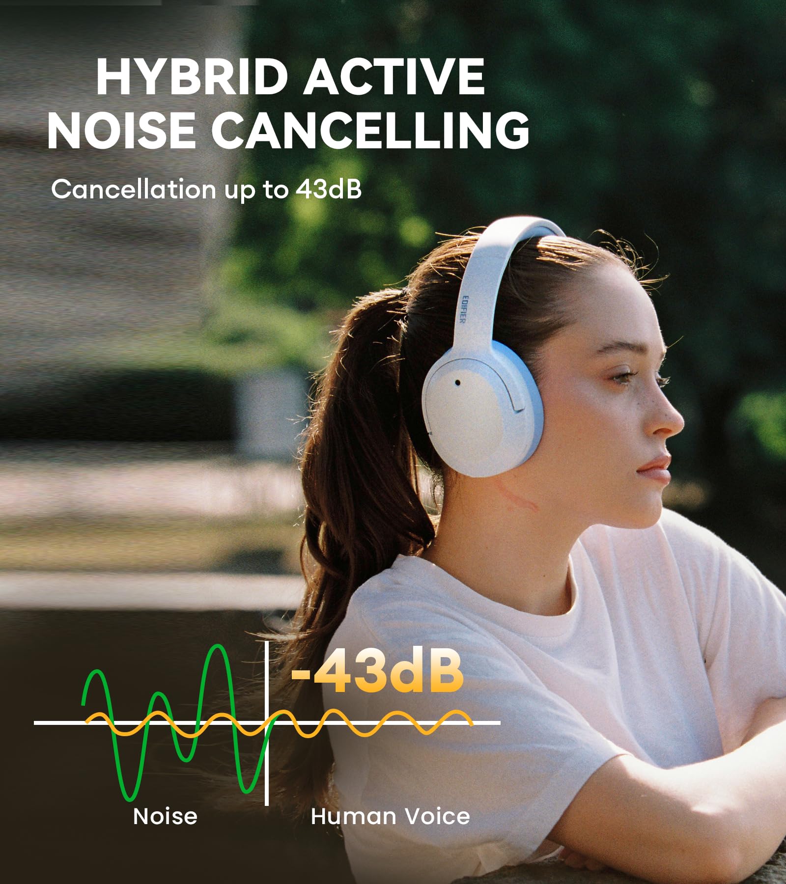 Edifier W820NB Plus Hybrid Active Noise Cancelling Headphones with LDAC Codec | Hi-Res Audio Wireless & Wired | Fast Charge & 49H Playtime | Over Ear Bluetooth 5.2 Headphones in Blue - Perfect for Travel, Work, and Gaming