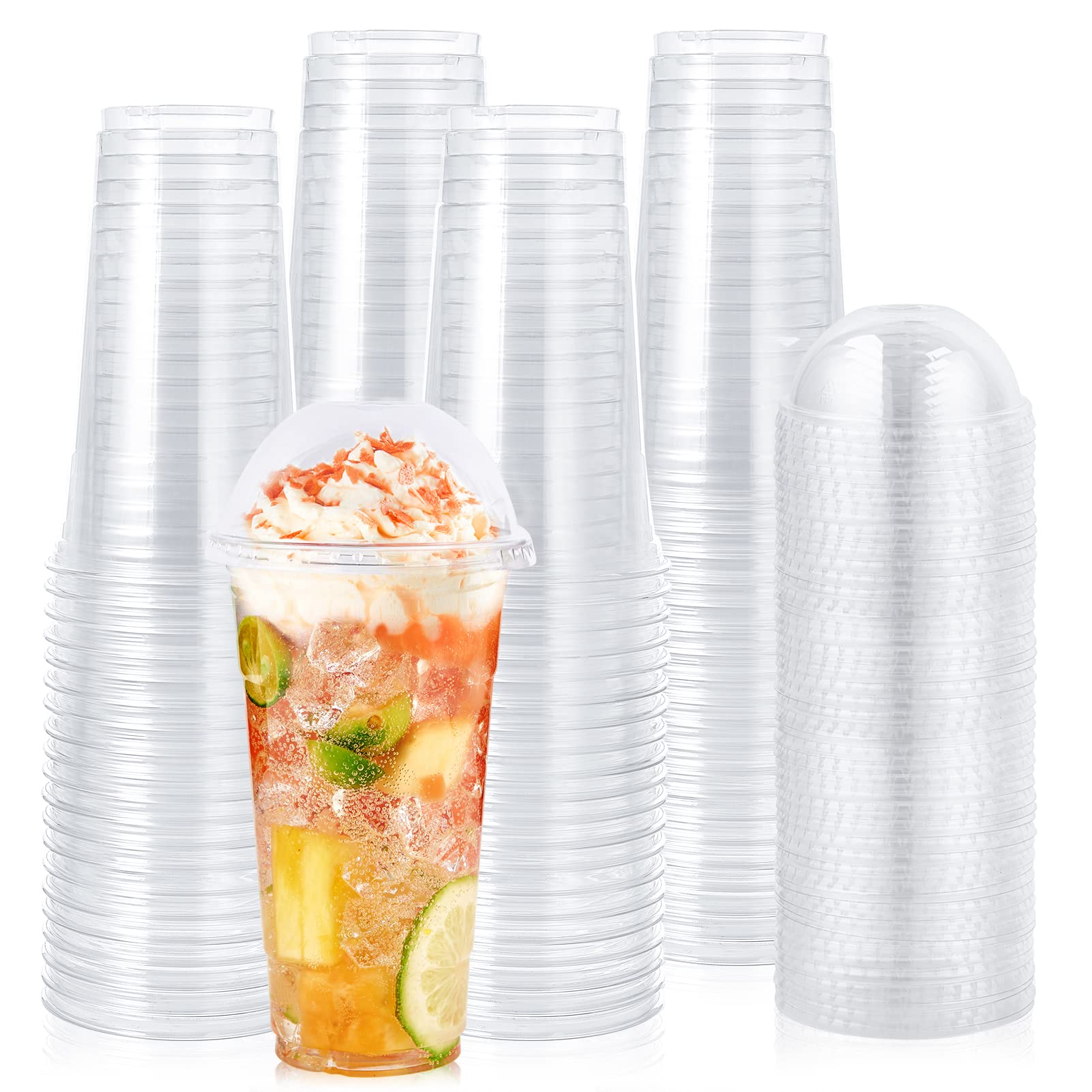 Lilymicky 60-Pack 24 oz Clear Plastic Cups with Dome Lids - Disposable Drinking Cups for Ice Coffee, Smoothies, Frappuccino, Bubble Tea - Perfect for Parties, Cafes, and Takeout Drinks