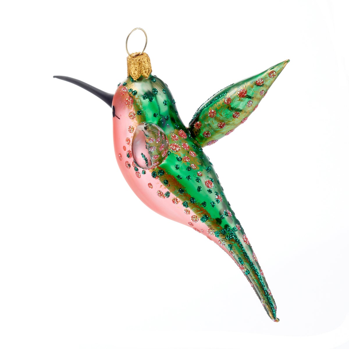 Handmade Green & Pink Hummingbird Ornament - Elegant Glass Bird Decor for Home, Garden & Gifts | Perfect for Christmas Tree, Wedding Centerpieces & Outdoor Decorations