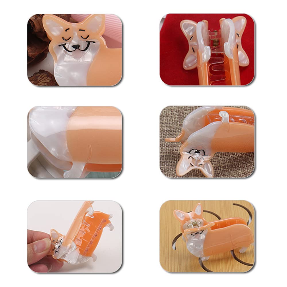 Cute Corgi Dog Hair Clips for Women & Girls - Small Acetate Claw Clips for Fine Hair - Perfect for School, Work, Parties & Everyday Styling