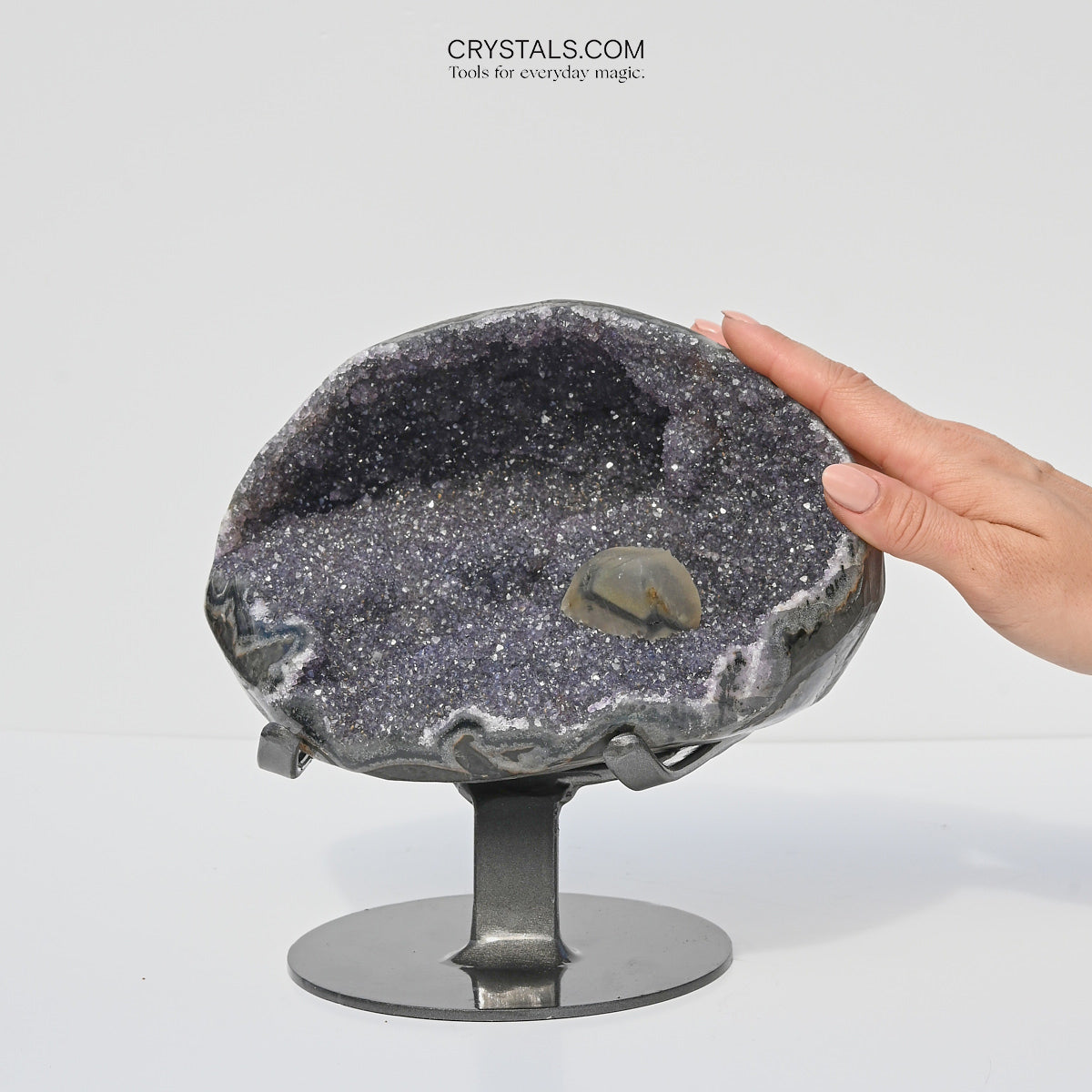 9 Inch Amethyst with Calcite Geode on Stand - Natural Crystal Decor for Home, Office & Meditation Space