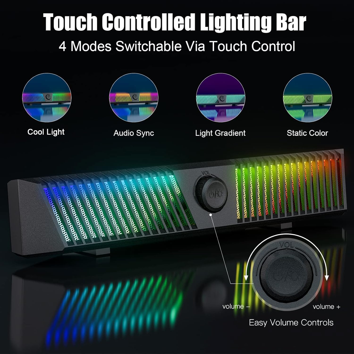 Smally PC Speakers for Desktop - Bluetooth Computer Speakers with Microphone & RGB Lighting, USB Powered Wired Soundbar for Gaming Monitor | Perfect for Home Office, Gaming Setup & Multimedia Entertainment