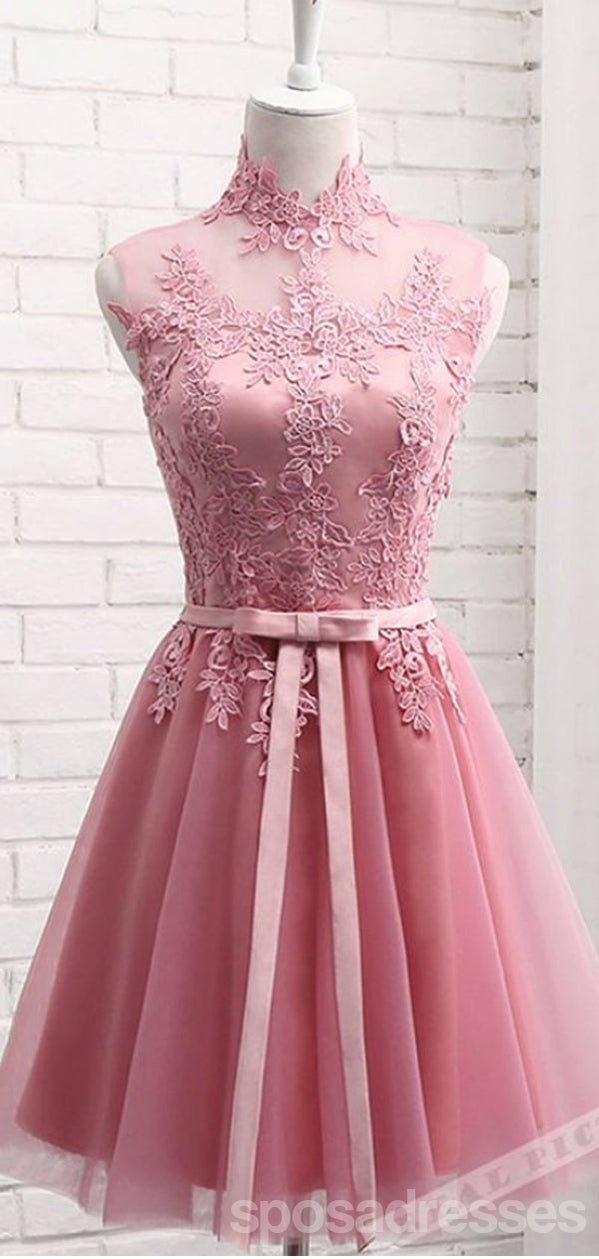 Elegant Pink Illusion Lace Short Homecoming Dress | Affordable Short Prom Dress for Teens | CM877 | Perfect for School Dances, Parties & Special Occasions