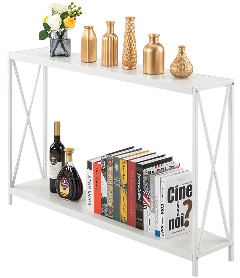 Rustic Console Table with Shelves - Wooden Sofa Table with Metal Frame, Narrow Entryway Table for Living Room, Hallway, Foyer | Perfect Behind Couch Table, Home Decor & Storage Solution