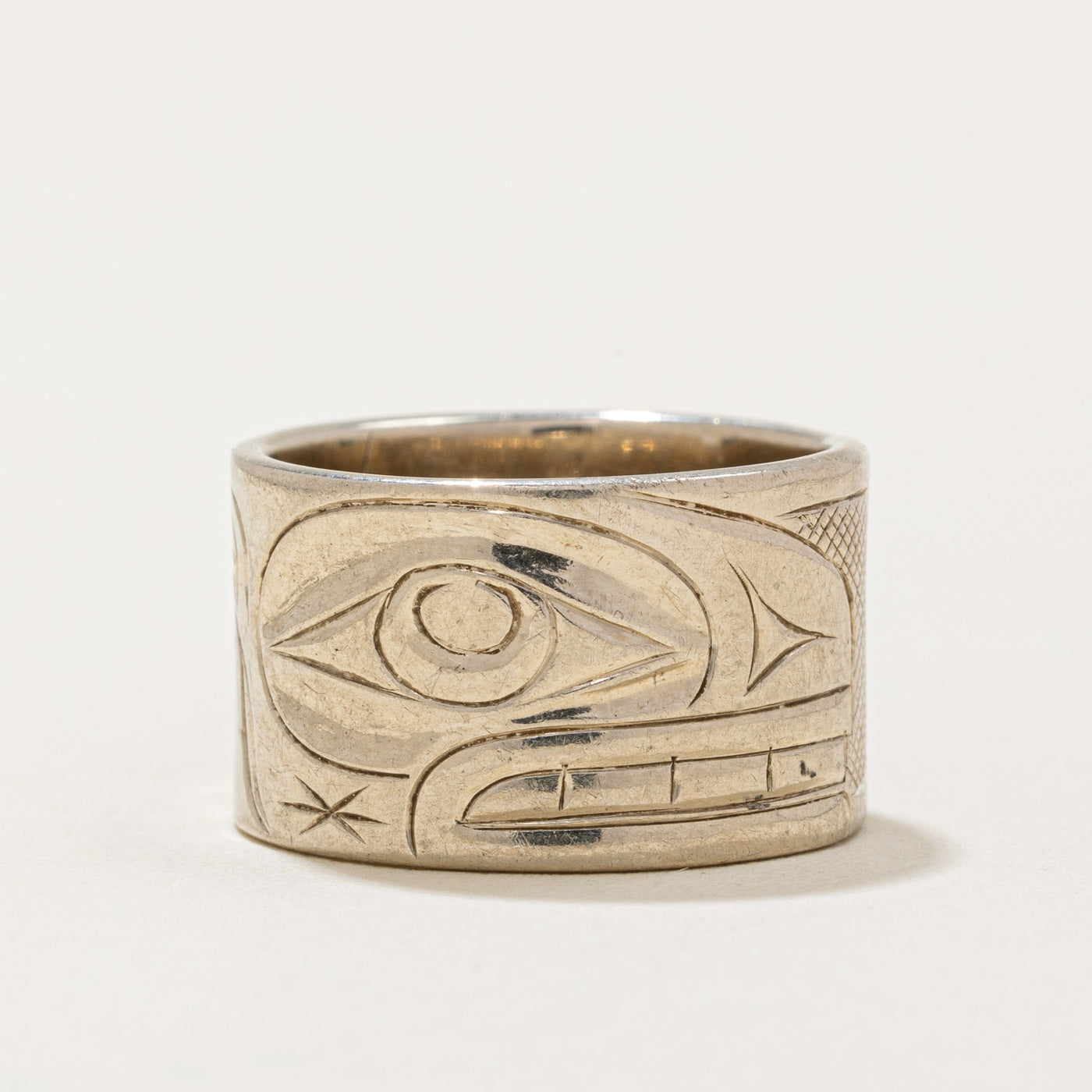 14K White Gold Indigenous Art Ring - Handcrafted Native American Jewelry, Size 4.75 - Perfect for Weddings, Anniversaries & Cultural Celebrations