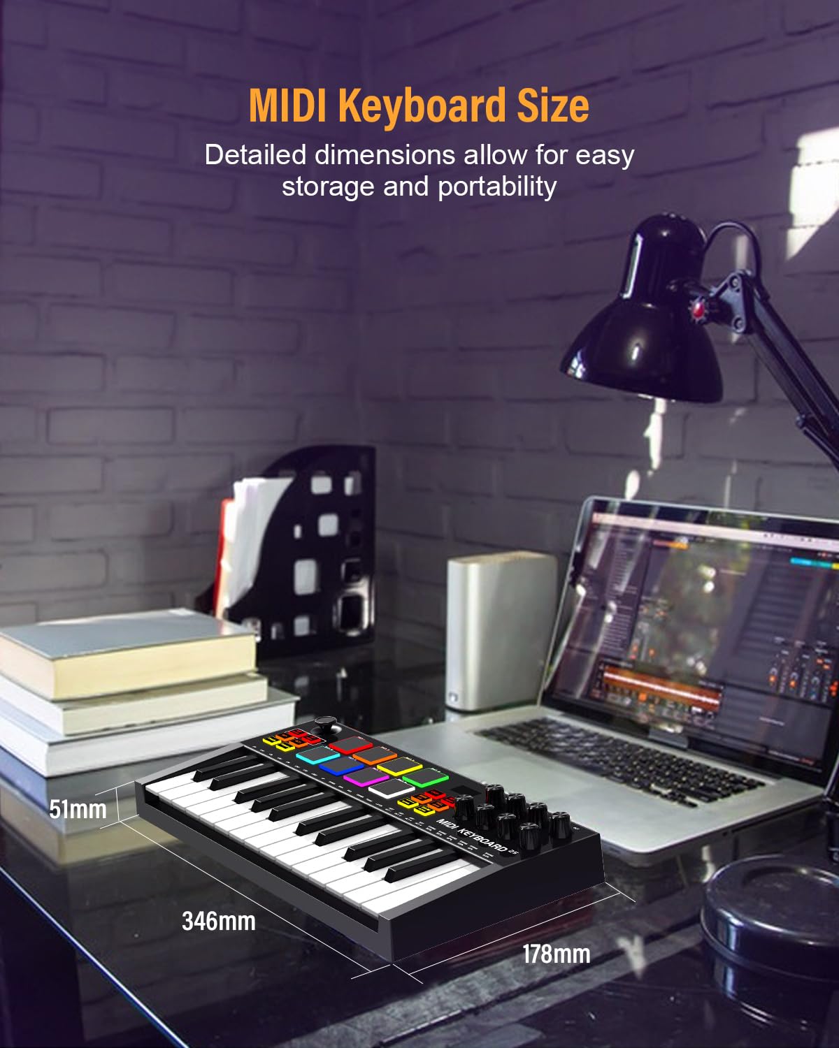 25-Key Rechargeable MIDI Keyboard Controller with 8 Backlit Drum Pads & 8 Knobs - OLED Display, DAW Integration for Music Production - Perfect for Home Studios, Live Performances & Beat Making