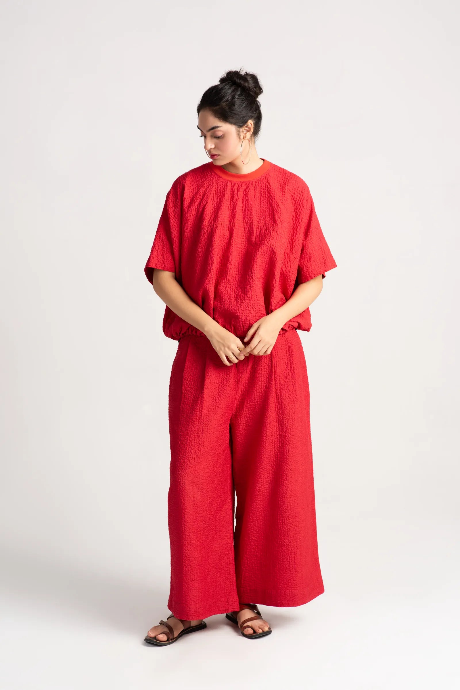 Premium Silk Checkered Red Trousers for Women - Elegant and Comfortable Formal Pants for Office, Party & Special Occasions