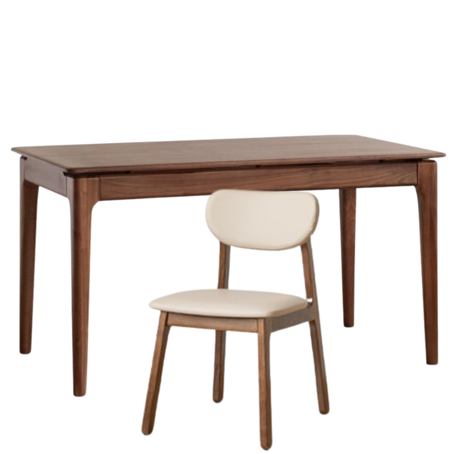63.0×33.5×29.7 inch / 160×85×75.5 cm / Rich Dark Walnut Color / dining table + four chairs milk tea colored soft pack