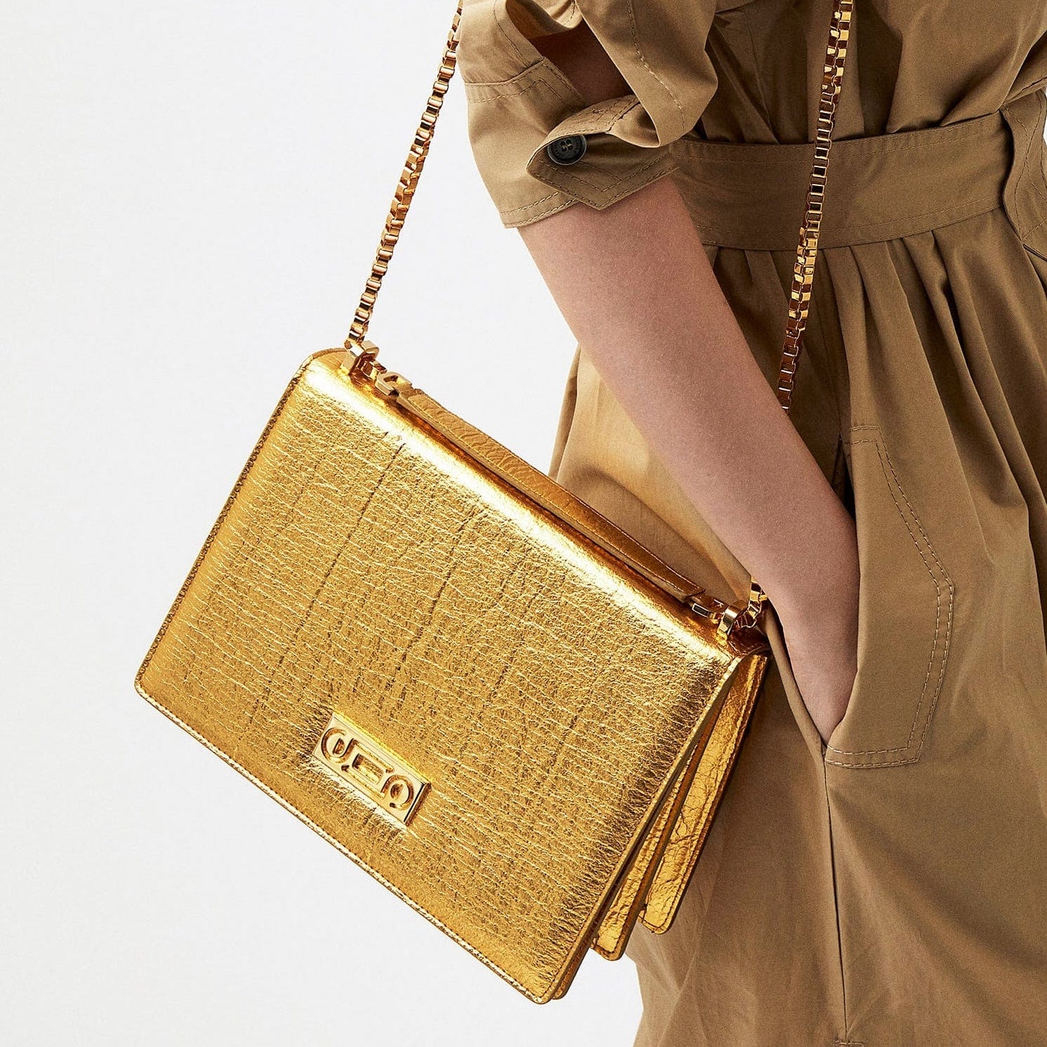 Vegan Leather Shoulder Bag - Cristiana Pinatex® Gold Metallic Crossbody Purse for Women | Ethical Fashion Accessory for Work, Travel & Everyday Use