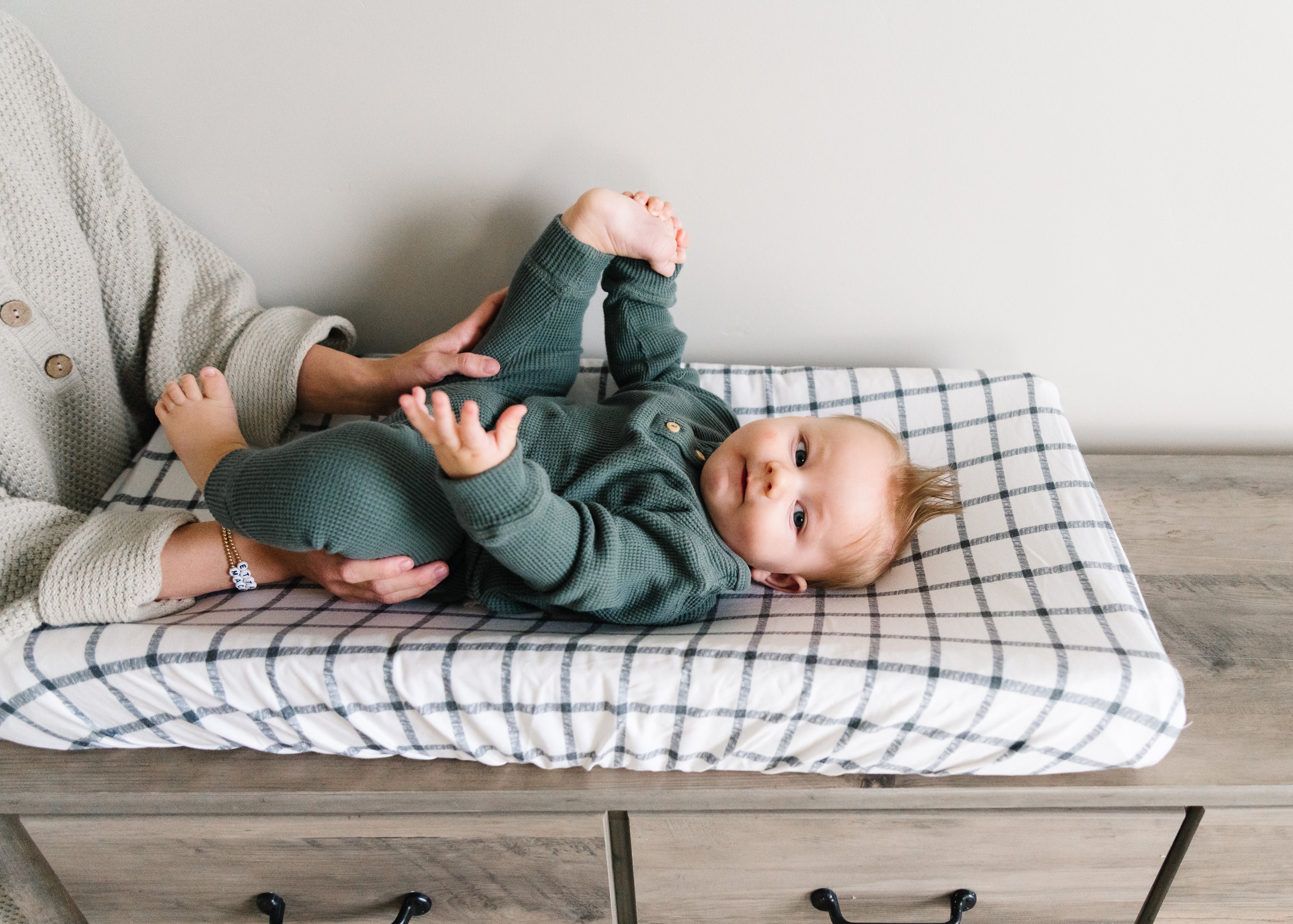 Premium Soft Knit Diaper Changing Pad Cover - Waterproof & Washable - Perfect for Nursery, Travel & On-the-Go Baby Care - Ledger Design