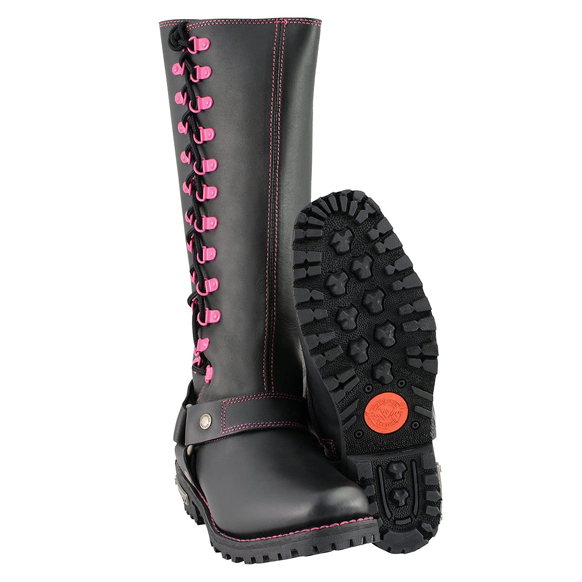Milwaukee Leather MBL9366 Women's 14-Inch Black Motorcycle Boots with Purple Accent Lacing - Durable Riding Boots for Harley Davidson & Cruiser Bikes