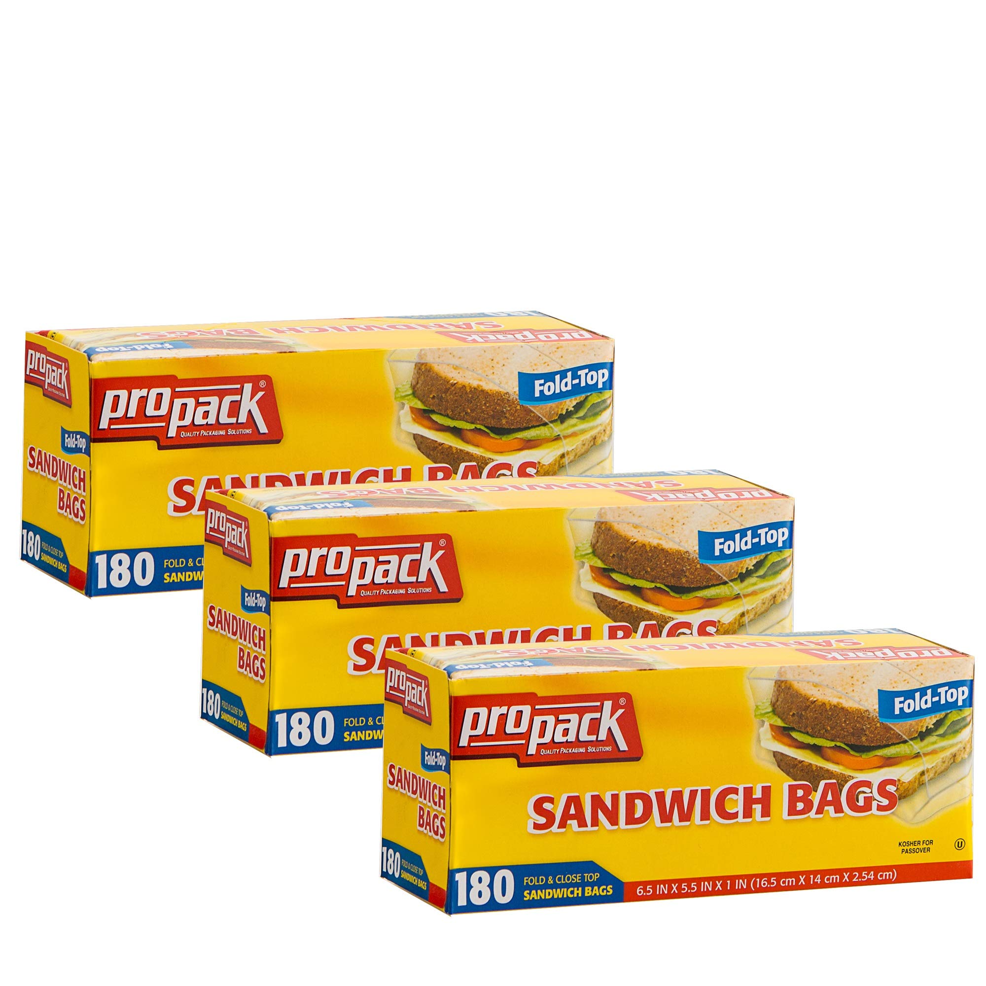 Disposable Plastic Sandwich Bags With Fold Close Top - 540 Bags (3 Packs) | Perfect for Food Storage, Meal Prep, School Lunches, Travel Snacks & Picnics | Great for Sandwiches, Fruits, Nuts, Cookies & More | BPA-Free, Leak-Proof & Convenient