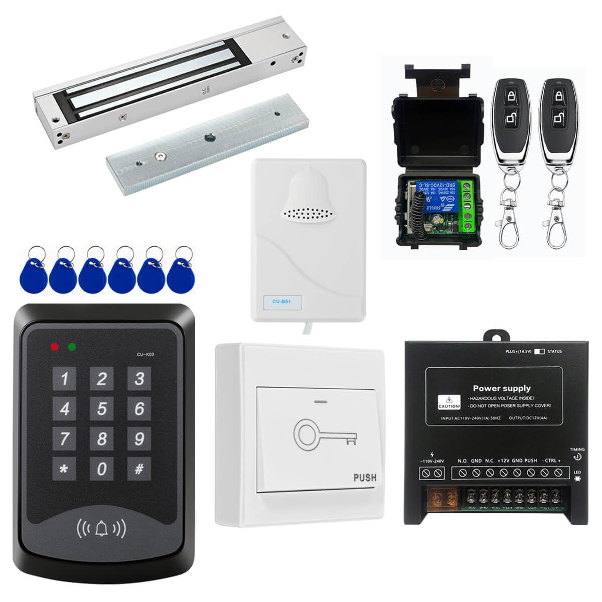 RFID Keypad Door Access Control System with 600lb Electric Magnetic Lock, Exit Button, Doorbell Chime & Remote Control - Secure Entry for Homes, Offices & Commercial Buildings