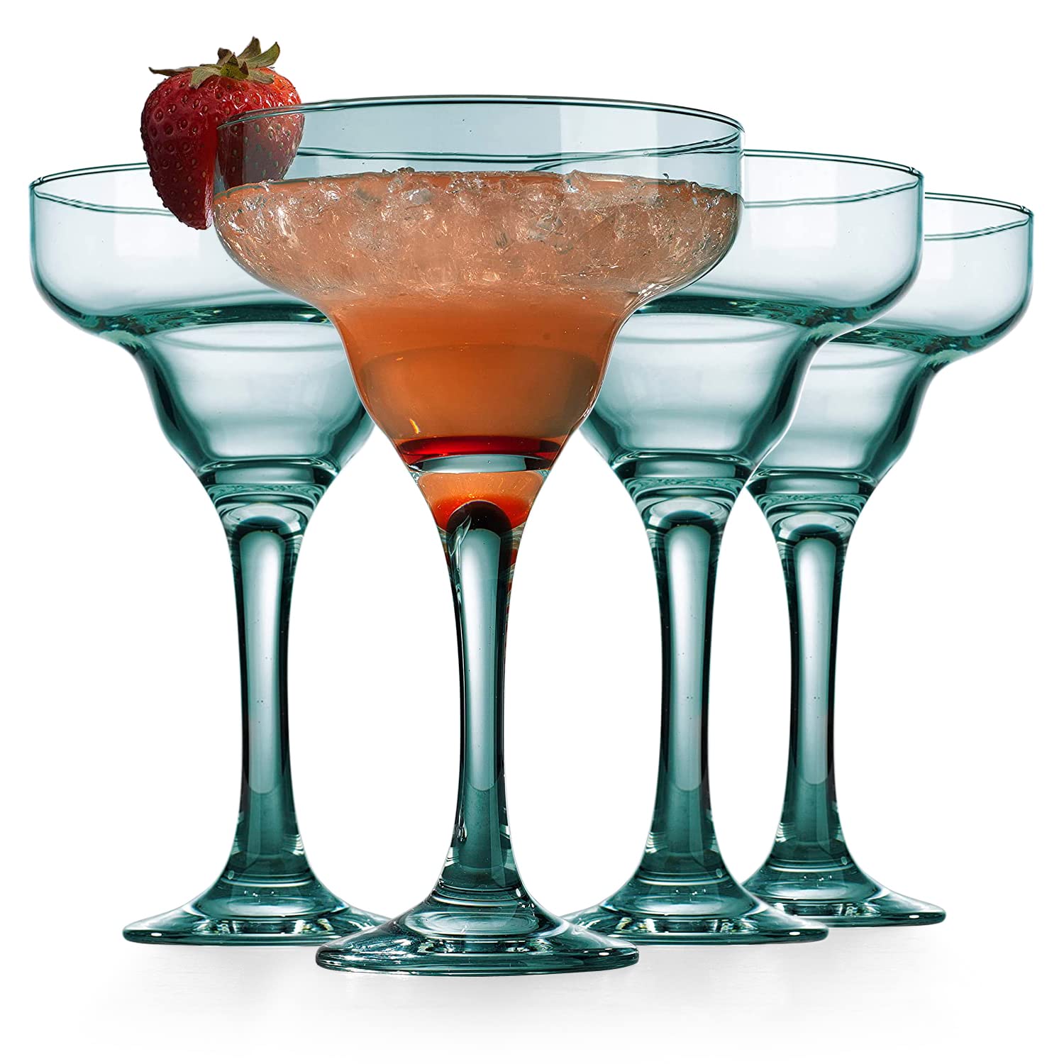 Glaver's 10 oz Basic Margarita Glasses Set of 4 - Classic Azul Blue Recycled Glassware for Cocktails, Desserts & Everyday Use - Perfect for Parties, Home Bars & Entertaining Guests