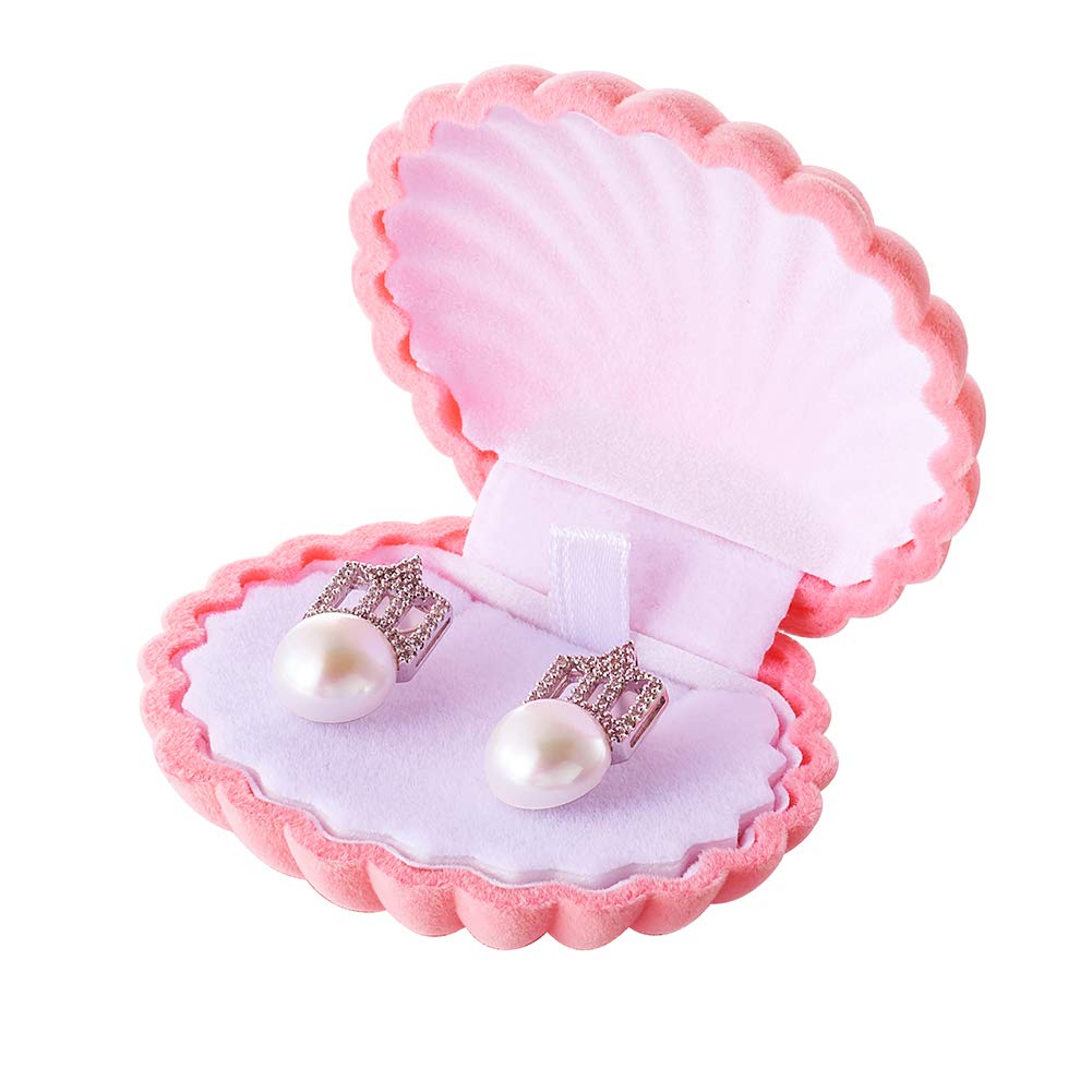 FASHEWELRY Pink Velvet Jewelry Gift Box - Elegant Shell-Shaped Ring & Earring Storage Case for Wedding, Valentine's Day, Birthday, Anniversary - Perfect for Jewelry Presentation & Special Occasion Gifting