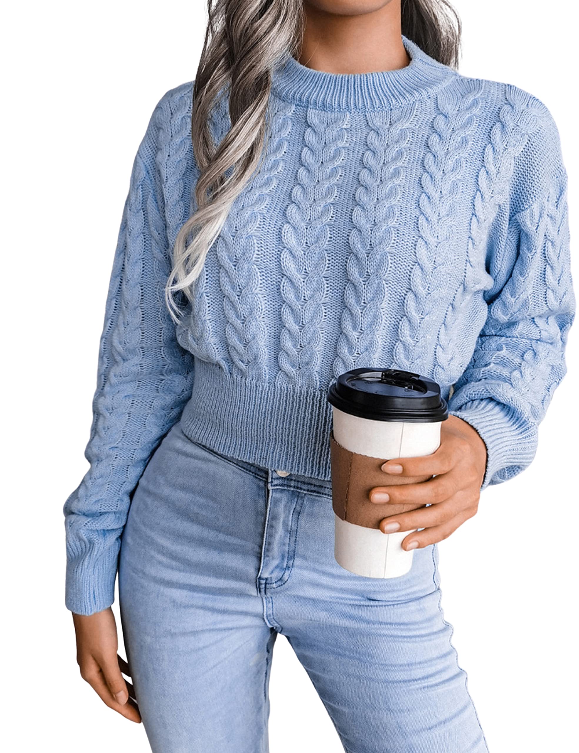 AMEBELLE Women's Cropped Sweater Long Sleeve Cable Knit Pullover Top - Cozy Casual Winter Wear for Date Night & Office Outfits